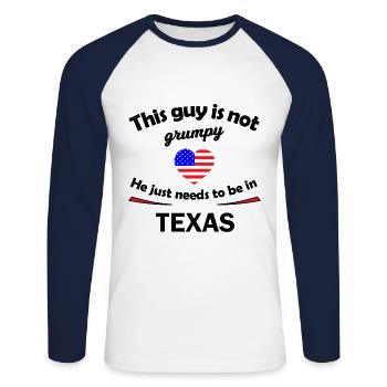 USA and Texas fans - Unisex Long Sleeve Baseball T-Shirt - white/navy - Front - Nik (191cm)