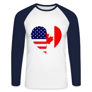 L’amitié canado-américaine - T-shirt baseball manches longues Homme - blanc/marine - Devant - Nik (191cm)