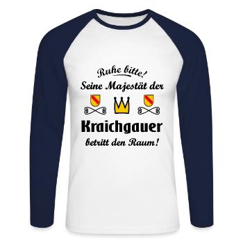 Majestät aus dem Kraichgau - Unisex Baseballshirt langarm - Weiß/Navy - Vorne - Nik (191cm)