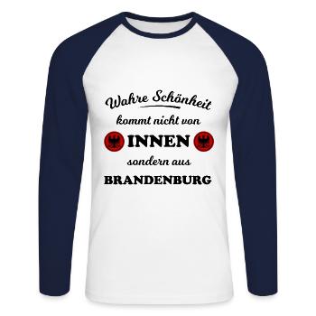 Die Schönheit aus Brandenburg - Unisex Baseballshirt langarm - Weiß/Navy - Vorne - Nik (191cm)