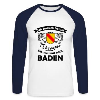 The Baden Therapy - Unisex Long Sleeve Baseball T-Shirt - white/navy - Front - Nik (191cm)