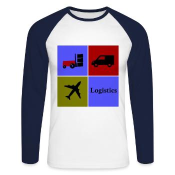 Entreprise de transport et de logistique - T-shirt baseball manches longues Homme - blanc/marine - Devant - Nik (191cm)