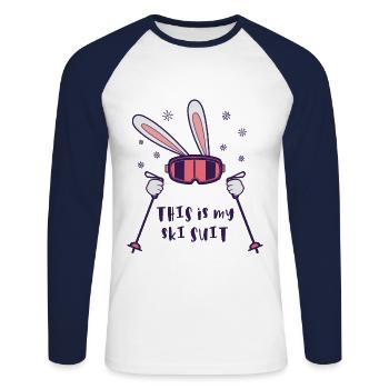 This is my Ski Suit Skiing Rabbit with ski poles - Unisex Long Sleeve Baseball T-Shirt - white/navy - Front - Nik (191cm)