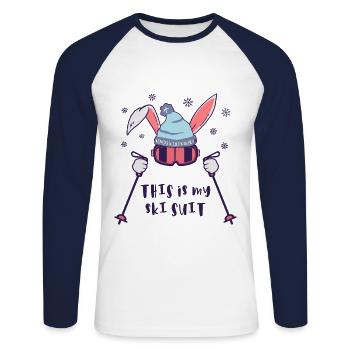 This is my Ski Suit Skiing Rabbit with ski poles - Unisex Long Sleeve Baseball T-Shirt - white/navy - Front - Nik (191cm)