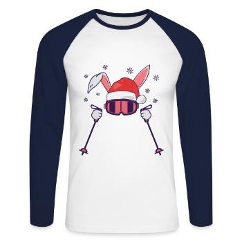 Lapin de ski Lapin de ski avec chapeau de Père Noël et bâtons de ski - T-shirt baseball manches longues Homme - blanc/marine - Devant - Nik (191cm)