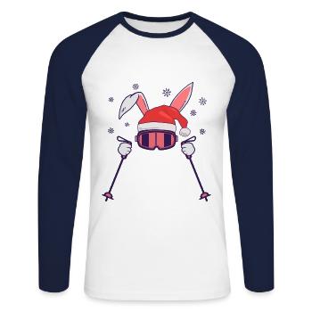 Lapin de ski Lapin de ski avec chapeau de Père Noël et bâtons de ski - T-shirt baseball manches longues Homme - blanc/marine - Devant - Nik (191cm)