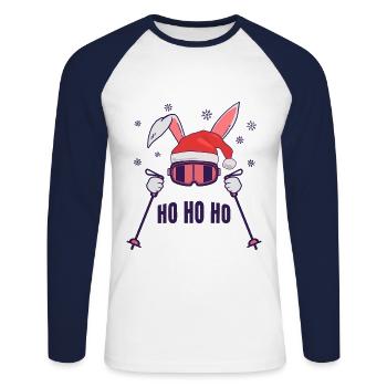 Lapin de ski Lapin de ski avec chapeau de Père Noël et bâtons de ski - T-shirt baseball manches longues Homme - blanc/marine - Devant - Nik (191cm)