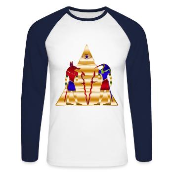 Egyptian gods ancient Pyramid - Unisex Long Sleeve Baseball T-Shirt - white/navy - Front - Nik (191cm)