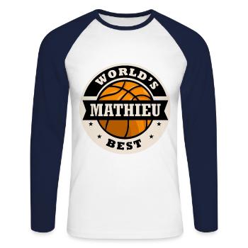 Mathieu world s best joueur de basketball - T-shirt baseball manches longues Homme - blanc/marine - Devant - Nik (191cm)