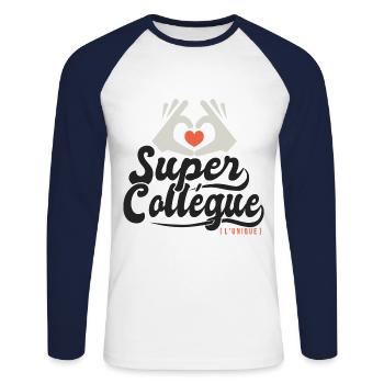 Super collégue l'unique cadeau collegue - T-shirt baseball manches longues Homme - blanc/marine - Devant - Nik (191cm)