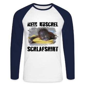 Mein kuschel Schlafshirt Affee baby Orang-Utan - Unisex Baseballshirt langarm - Weiß/Navy - Vorne - Nik (191cm)