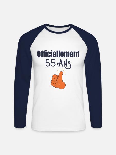 Officiellement 55 Ans - T-shirt baseball manches longues Homme - blanc/marine