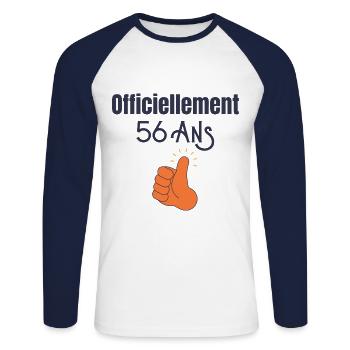 Officiellement 56 Ans - T-shirt baseball manches longues Homme - blanc/marine - Devant - Nik (191cm)