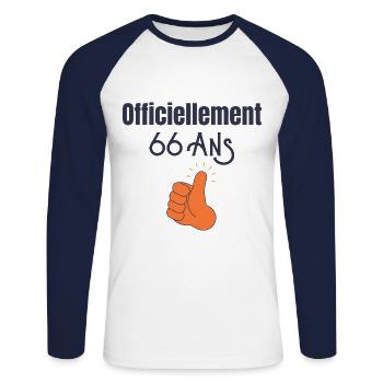 Officiellement 63 Ans - T-shirt baseball manches longues Homme - blanc/marine - Devant - Nik (191cm)
