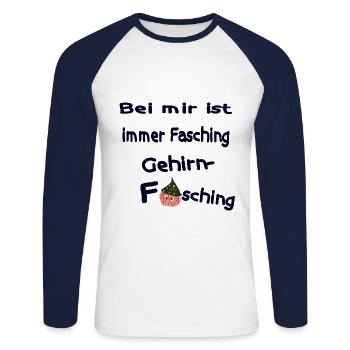 Bei mir ist immer Fasching - Gehirnfasching - Unisex Baseballshirt langarm - Weiß/Navy - Vorne - Nik (191cm)