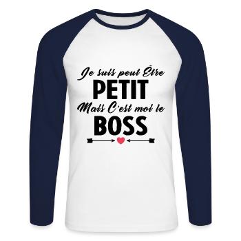 C'est Moi Le Boss Cadeau Bébé Garçon Humour - T-shirt baseball manches longues Homme - blanc/marine - Devant - Nik (191cm)