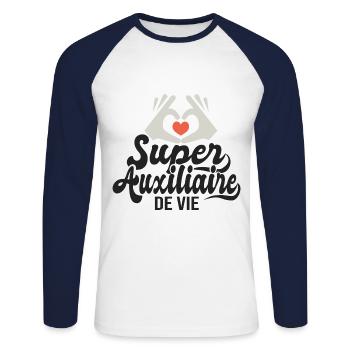 Super auxiliaire de vie cadeau aide sociale - T-shirt baseball manches longues Homme - blanc/marine - Devant - Nik (191cm)