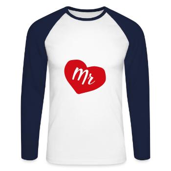 Mr mariée couple - T-shirt baseball manches longues Homme - blanc/marine - Devant - Nik (191cm)