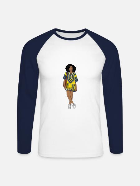 Mode schwarz afro Frau - Unisex Baseballshirt langarm - Weiß/Navy