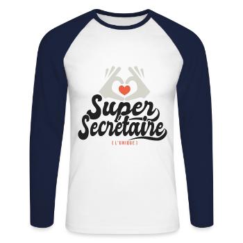 Super Secrétaire l unique cadeau Secretaire - T-shirt baseball manches longues Homme - blanc/marine - Devant - Nik (191cm)