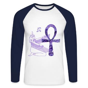 anch e 76 avec la déesse isis - T-shirt baseball manches longues Homme - blanc/marine - Devant - Nik (191cm)