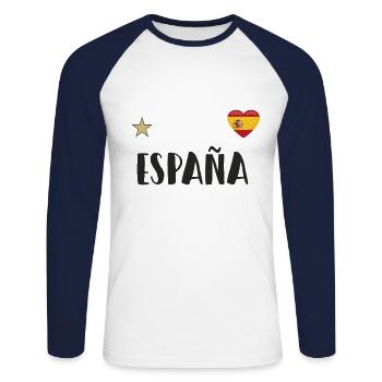Spanien Fußball Trikot Spanische Flagge - Unisex Baseballshirt langarm - Weiß/Navy - Vorne - Nik (191cm)
