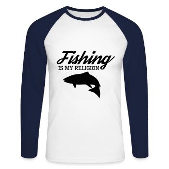 Pêche pêcheur religion pêche cadeau pêcheur - T-shirt baseball manches longues Homme - blanc/marine - Devant - Nik (191cm)