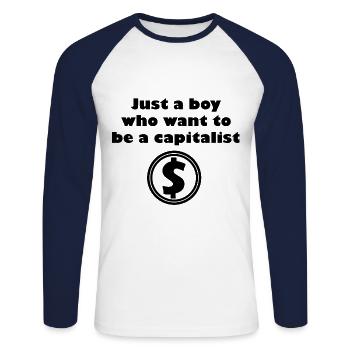Der Investor - Unisex Baseballshirt langarm - Weiß/Navy - Vorne - Nik (191cm)