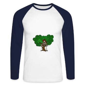 Baumhaus Baum Naturliebhaber Schaukel Leiter Kunst - Unisex Baseballshirt langarm - Weiß/Navy - Vorne - Nik (191cm)