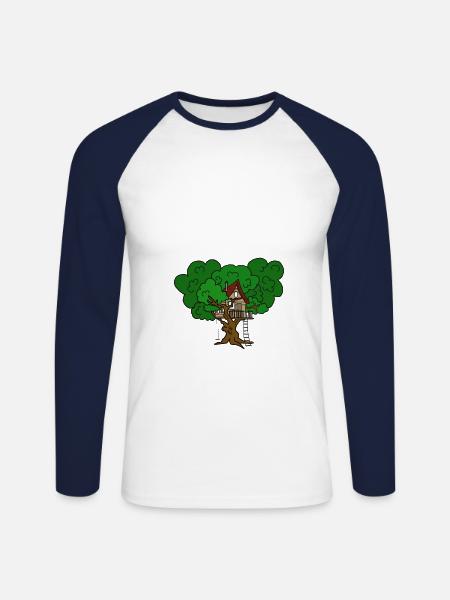 Boomhut boom natuurliefhebber swing ladder kunst - Mannen baseballshirt lange mouw - wit/navy
