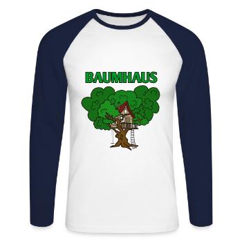Baumhaus Haus im Baum - Unisex Baseballshirt langarm - Weiß/Navy - Vorne - Nik (191cm)