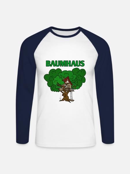 Treehouse house in the tree - Unisex Long Sleeve Baseball T-Shirt - white/navy