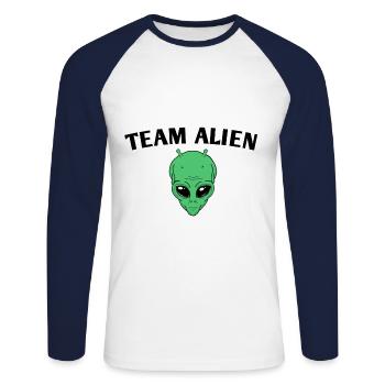 Équipe Alien - T-shirt baseball manches longues Homme - blanc/marine - Devant - Nik (191cm)