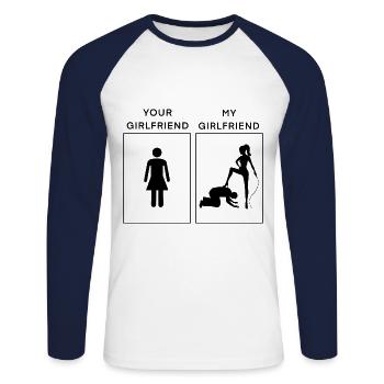Your Girlfriend - My Girlfriend - Unisex Long Sleeve Baseball T-Shirt - white/navy - Front - Nik (191cm)