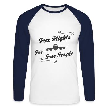 Liberté pour les vols - T-shirt baseball manches longues Homme - blanc/marine - Devant - Nik (191cm)