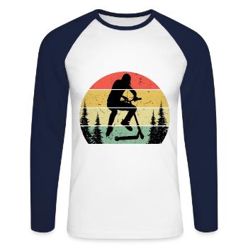 Retro Sonne Stuntscooter Stunt Roller - Unisex Baseballshirt langarm - Weiß/Navy - Vorne - Nik (191cm)