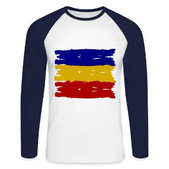 Les Roumains - T-shirt baseball manches longues Homme - blanc/marine - Devant - Nik (191cm)