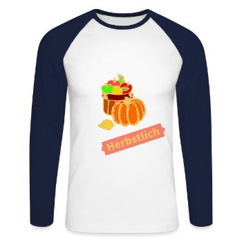 autumn - Unisex Long Sleeve Baseball T-Shirt - white/navy - Front - Nik (191cm)