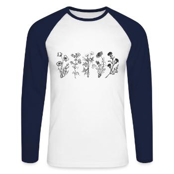 Wildblumen-Hemd, Wildblumen-T-Shirt, X69Z FLORAL - Unisex Baseballshirt langarm - Weiß/Navy - Vorne - Nik (191cm)