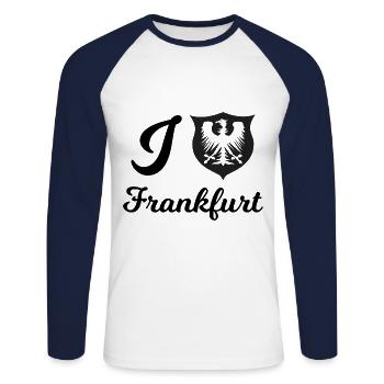 Stadt Frankfurt am Main - Unisex Baseballshirt langarm - Weiß/Navy - Vorne - Nik (191cm)