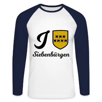 Ich liebe Siebenbürgen - Unisex Baseballshirt langarm - Weiß/Navy - Vorne - Nik (191cm)