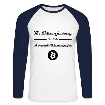 The Satoshi Project - Unisex Long Sleeve Baseball T-Shirt - white/navy - Front - Nik (191cm)