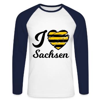 Ich liebe Sachsen - Unisex Baseballshirt langarm - Weiß/Navy - Vorne - Nik (191cm)