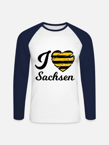 Ich liebe Sachsen - Unisex Baseballshirt langarm - Weiß/Navy