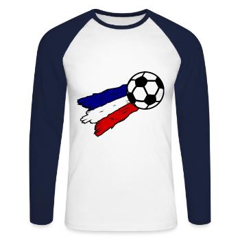 L’équipe de football Français - T-shirt baseball manches longues Homme - blanc/marine - Devant - Nik (191cm)