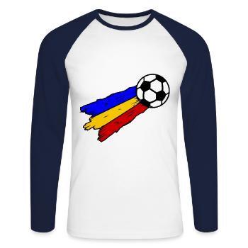Les joueurs de baseball de Roumanie - T-shirt baseball manches longues Homme - blanc/marine - Devant - Nik (191cm)