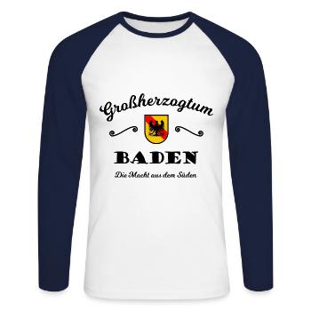 Die Badner Macht aus dem Süden - Unisex Baseballshirt langarm - Weiß/Navy - Vorne - Nik (191cm)