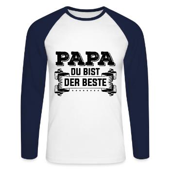Papa du bist der Beste Vater Dad Daddy - Unisex Baseballshirt langarm - Weiß/Navy - Vorne - Nik (191cm)