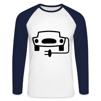 Les voitures électriques arrivent - T-shirt baseball manches longues Homme - blanc/marine - Devant - Nik (191cm)