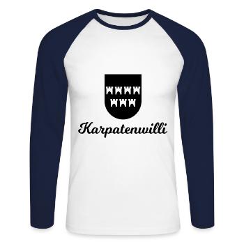Karpatenwilli - T-shirt baseball manches longues Homme - blanc/marine - Devant - Nik (191cm)